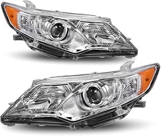 AUTOSAVER88 Headlight Assembly Compatible with 2012-2014 Camry L/LE/XLE/Hybrid LE XLE 12 13 14 Camry Headlamp Replacement Chrome Housing Clear Lens