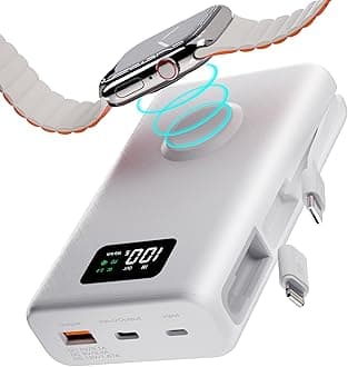 pzoz 20000mAh Portable Power Bank Powerbank Battery Pack with Apple Watch Magnetic Wireless Charger,USB Type C PD Fast Charging Cable Travel High Capacity Compatible iWatch iPhone 17 16 15 (White)
