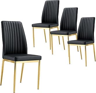 Black Metal Chairs, Modern Dining Chair Set of 4 with PU Leather and Chrome Leg High Back Sillas para Comedor for Dining Room, Kitchen, Living Room (BKG-4)