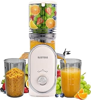 SUSTEAS Cold Press Juicer, 5.3" Feed Chute Slow Masticating Machines with 300W, Fit Whole Fruits & Vegetables, High Juice Yield, Easy to Clean, White
