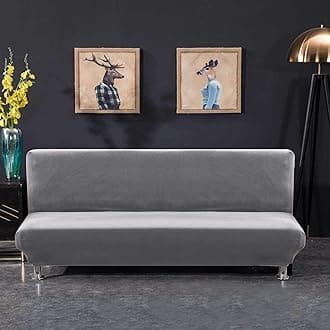 PETCUTE Armless sofa cover stretch futon cover armless folding sofa bed cover velvet Gray