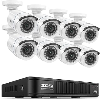 ZOSI 1080P HD Home Surveillance Camera System with AI Human Vehicle Detection, 5MP 8 Channel CCTV DVR Recorder (No HDD), 8 x 2.0MP 1920TVL Outdoor/Indoor Surveillance Bullet Cameras, Remote Access