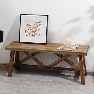 Wnutrees 43" Farmhouse Wood Bench, Rustic Solid Wood Entryway Bench Seat with Double X-Structure for Dining Room, Living Room, Hallway, Structural Stability, Natural