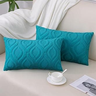 decorUhome Cozy Textured Summer Throw Pillow Covers 12x20 Inch Set of 2, Soft Plush Faux Wool Teal Accent Couch Pillow Covers for Modern Farmhouse Sofa Bed Living Room