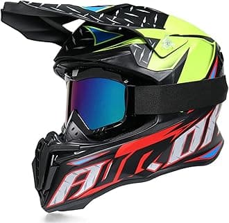 Motocross Helmet with Goggles Dual Sport Motorcycle Full Face Off Road Helmet DOT/ECE Approved MX MTB BMX ATV Off-Road Street Dirt Bike Downhill Enduro Helmet for Adult Men Women Matte Red,M