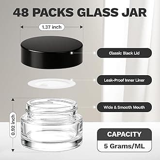 Bumobum 48 Pcs 5 Grams Small Glass Cosmetic Jars with Lids, Lip Balm Sample Containers with Inner Liners for Lip Scrub Makeup Eye Cream Travel
