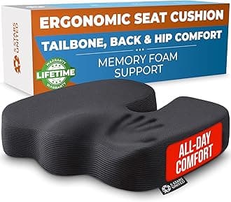Seat Cushion - Memory Foam Chair Cushion for Tailbone Pain Relief - Ergonomic Support for Coccyx, Sciatica & Butt - Office, Desk & Gaming Chair, Car Seat, Wheelchair, Airplane, Black