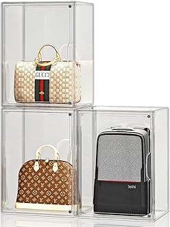 Purse Organizer, Clear Handbag Storage Organizer for Closet, 3Packs Acrylic Display Case for Purse and Handbag, Plastic Storage Boxes with Magnetic Door for Wallet, Clutch, Hats, Toys (Extra Larger-3Packs)