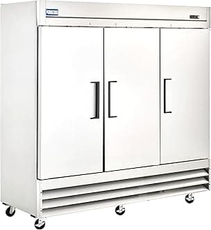 Kratos Commercial 3 Door Solid Reach-in Refrigerator, 72 Cu. Ft., 81" Wide, Stainless Steel Exterior and Interior, Self-Closing Doors, Large Refrigerator for Restaurants (67K-003)