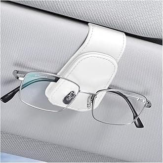AICEL Sunglasses Holders for Car Sun Visor, Leather Eyeglasses Hanger Mounter, Magnetic Glasses Holder and Ticket Card Clip, Auto Interior Accessories Universal for SUV Pickup Truck (White)