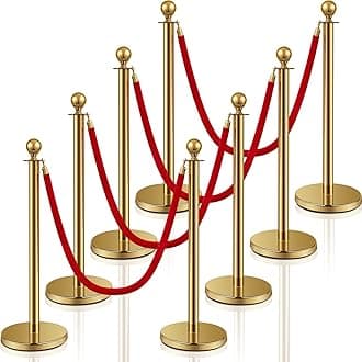 Stainless Steel Stanchion Post Queue 5 ft Red Velvet Rope Red Carpet Ropes and Poles Crowd Control Barriers Sand Injection Hollow Base and Velvet Ropes Set for Party Supplies (8 Pieces, Gold)