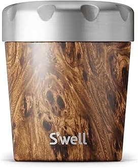 Stainless Steel Ice Cream Chiller, 16oz, Teakwood, Triple Layered Vacuum Insulated Container Keeps Ice Cream Frozen For Up To Four Hours, BPA Free