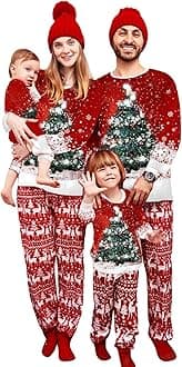 Cysincos Family Matching Christmas Pajamas Set Xmas Pjs Set Soft Long Sleeve Holiday Sleepwear Outfits for Women Men Couples