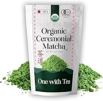 ONE WITH TEA Ceremonial Matcha Powder, Organic Japanese Green Tea Powder, Stone Ground, Premium Grade, Made in Japan, 2 oz (60g)
