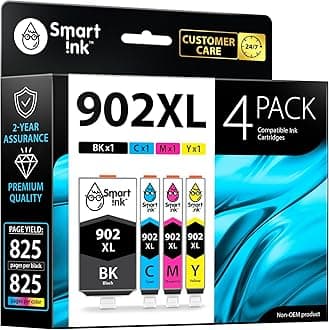 Smart Ink Compatible Ink Cartridge Replacement for HP 902 XL 902XL (4 Combo Pack) to use with Officejet Pro 6978 6968 6974 6975 6960 Officejet 6951 6954 6956 6958 Printers