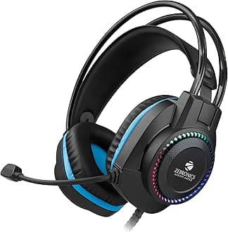 Zebronics Jet Premium Wired Gaming On Ear Headphone with LED Light for earcups, 40mm Neodymium Drivers, 2 Meter Braided Cable, Flexible mic, Suspension Headband, 3.5mm + USB Connector (Black + Blue)