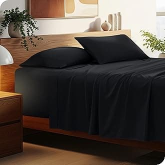 Bare Home Queen Sheet Set - 22" Deep Pockets - Luxury 1800 Ultra-Soft Microfiber Queen Bed Sheets - Double Brushed - Easy Fit - 4 Piece Set - Bedding Sheets & Pillowcases (Queen, Black)
