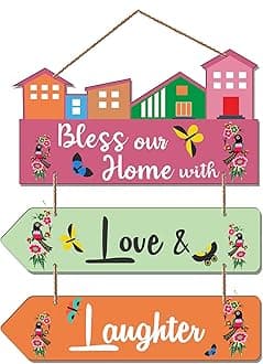 Artvibes Bless Our Home Quote Decorative Wall Art MDF Wooden Wall Hanger for Living Room | Bedroom | Decor Items | Gifts | Wood Decoration Items | Artworks Wall Hangings (WH_5809N), Set of 3