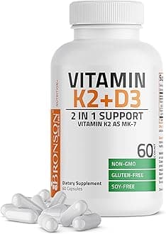 Bronson Vitamin K2 (MK7) with D3 Supplement - Vitamin D & K Complex Premium Non GMO & Gluten Free Formula, 60 Capsules