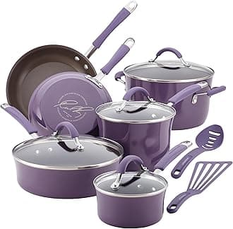 Rachael Ray Cucina Nonstick Cookware Pots and Pans Set, 12 Piece, Lavender
