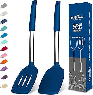 Silicone Spatula Set - Turner Spatulas Silicone Heat Resistant 600°F - Slotted & Solid Spatula for Cooking Fish, Eggs, Pancakes Flipper – Spatulas for kitchen use – Royal Blue