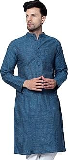 Men's Cotton Regular Textured Long Kurta Full Sleeves - Casual Ethnic Wear�