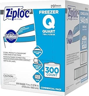 SC Johnson Professional Ziploc Quart Food Storage Freezer Bags, Grip 'n Seal Technology for Easier Grip, Open, and Close, 300 Count