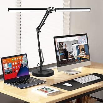 2-in-1 LED Double Head Desk Lamps for Home Office,24W Brightest Workbench Light,Eye-care Architect Desk Lamp with Clamp Base,3 Colors 10 Dimming Swing Arm Computer Desktop Light for Reading/Study