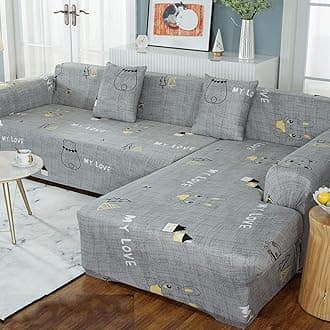 1 pcs Sectional Couch Covers, Printed L-Shaped , Stretch Couch Slipcovers for Sectional Sofa,Suitable for Combined Chaise Longue Cover (Pattern DWY,3 seat )