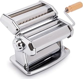 Imperia Pasta Maker Machine- 100% Made in Italy, Heavy Duty Steel Construction, Easy Lock Dial, Wood Grip Handle & Cleaning Brush- Fresh Homemade Italian Spaghetti Fettuccine or Lasagna (Classic Line)