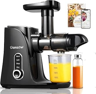 Juicer Machines, AMZCHEF Slow Cold Press Juicer with 2 Speed Modes, Travel bottles(500ML),Easy to Clean Brush & Quiet Motor for Vegetables & Fruits,Matte Black