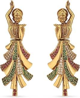 Antique Gold-Plated Indian Drop Earrings for Women Brass CZ Pearl Desi Jewelry Wedding Jewelry Ethnic Occasion Gift for Her