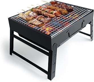 Kizmyee BBQ Barbeque Grill Outdoor, Portable Folding Charcoal Barbecue Desk Tabletop Stainless Steel Smoker for Picnic Garden Terrace Camping Travel 15.35''x11.41''x2.95''