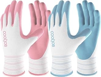 2 Pairs Gardening Gloves for Women Ladies, Breathable Rubber Coated for Yard Garden, Outdoor Indoor Protective Work with Grip, Small Size, Blue & Pink