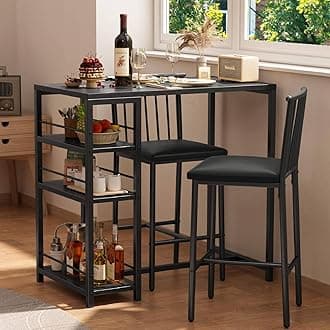 Gizoon Dining Table Set for 2 with 3 Storage Shelves, Kitchen Table and Chairs for 2 with Pu Cushion Chairs & Thick Wood Top, 3 Piece Dining Table Set for Small Space, Apartment - Black