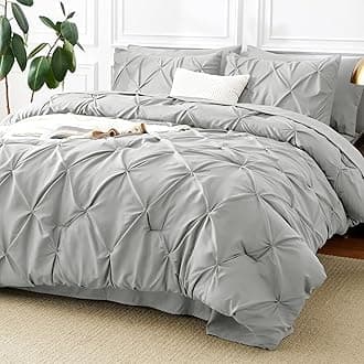 CozyLux California King Comforter Set Light Grey - 7 Pieces Cal King Pintuck Bed in A Bag Gift for Family, Pinch Pleat Bedding Sets with All Season Comforter, Sheets, Pillowcases & Shams