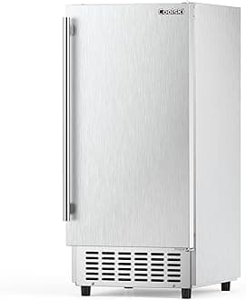 15" W Commercial Under Counter Ice Maker Machine, 80 Lbs/Day, 30 Lbs Storage, Auto-Cleaning, Stainless Steel Built-in Freestanding Ice Maker for Home Bar Restaurant Outdoor