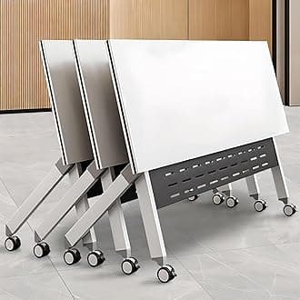 Mobile Folding Conference Room Table with Wheels, Flip Top Rolling Seminar Meeting Table for Office, Classroom & Training Room, Space-Saving & Adjustable Design