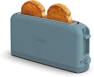 BELLA2 Slice Slim Toaster, 6 Setting Shade Control w Reheat and Cancel Buttons, Removable Crumb Tray, 10” Long Slot, Anti Jam & Auto Shutoff, Auto Centering Guides and Cord Wrap, 900 Watt, Surf