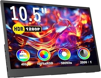 Portable Monitor for Laptop, 10.5" Screen Extender 1920x1280P IPS Travel Monitor 3:2, 500nits, 2000:1, w/45° Adjustable Stand, Standard HDMI USB-C Computer Display for Laptop PC Phone Mac PS4 Xbox