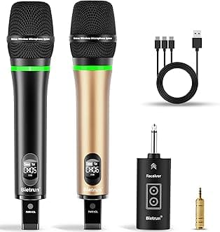 Wireless Microphone, 240FT Rechargeable UHF Metal Dual Cordless Handheld Dynamic Mics with Bluetooth for Karaoke Machine, PA System Speaker, Mixer, Party, Church, Wedding(Rose Gold)