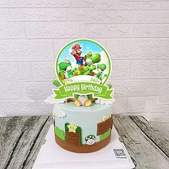 Yoshi Party Decorations,Birthday Party Supplies For Mario Yoshi Party Supplies Includes Banner - Cake Topper - 12 Cupcake Toppers - 18 Balloons