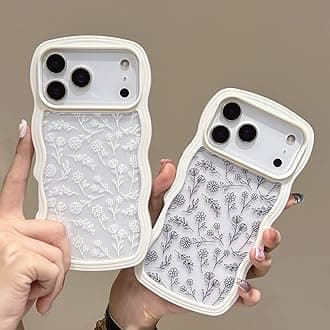 QLTYPRI for iPhone 17 Pro Case, Cute Curly Wave Frame Clear Case for Girls Women, Flower Clear TPU Bumper Slim Soft Silicone Shockproof Protective Phone Cover for iPhone 17 Pro - White Floral