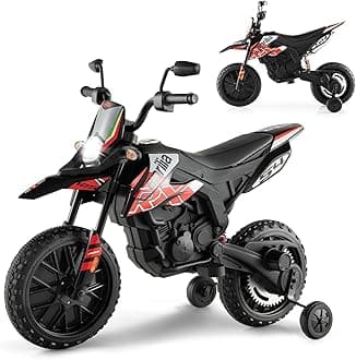 Kids Motorbike, Licensed Aprilia RX125 12V Ride on Electric Dirt Bike with Training Wheels, Spring Suspension, Battery Powered Off Road Motorbike Toy with 2 Speeds, Bluetooth, Lights (Red)