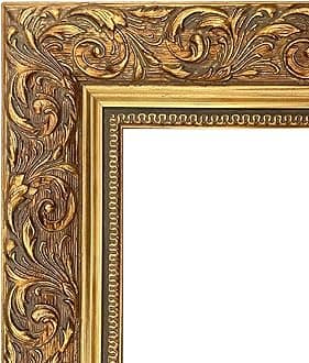 Bella French Ornate Embossed Wood Wall Picture Frame 2.5" Wide (9" x 12" Empty Frame Only, No Plexiglass, Antique Gold)