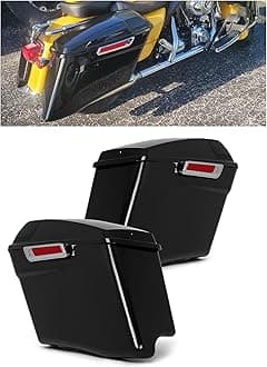 ECOTRIC 5" Stretched Hard Saddlebags w/ 5" x 7" Speaker Lids Grills Extended Saddle Bags Compatible with Harley Touring Street Glide Road King Electra Glide CVO Ultra-Classic 2014-2024 w/Audio Cover