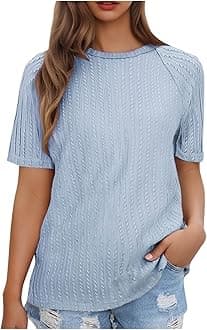 Women Summer Tops y2k Casual Solid Round Neck Pullover Loose Fashion Short Sleeve Elegant Dressy Business Tunic Blouse Print