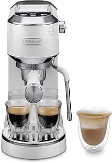 Dedica EC890 Compact Espresso machine - Stainless Steel Coffee Maker with Milk Frother Steam Wand- for Espresso, Cold brew, Hot and Iced Coffee, Cappuccinos, Latte and more (white)