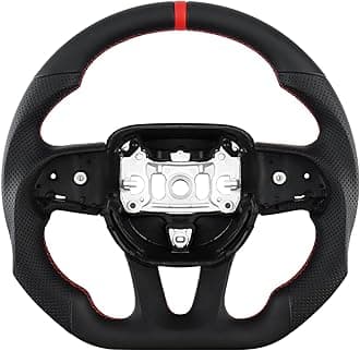 LOSCHEN Full Leather Steering Wheel for Dodge Upgrade D-shaped Flat-bottom Perforated Leather Steering Wheel for Dodge/Jeep Grand Cherokee/SXT/GT/RT/SRT/HELLCAT