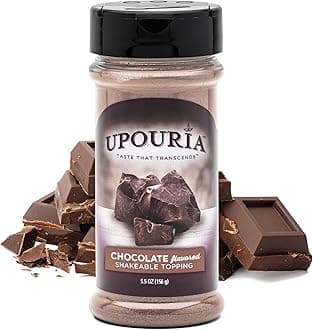 Upouria Chocolate Flavored Shakable Topping, Finishing Sugar for Coffee, Lattes, Hot Chocolate, Desserts, Gourmet Cocoa Taste, Vegan, Gluten-Free, Indulgent Beverage & Dessert Enhancer, 5.5oz